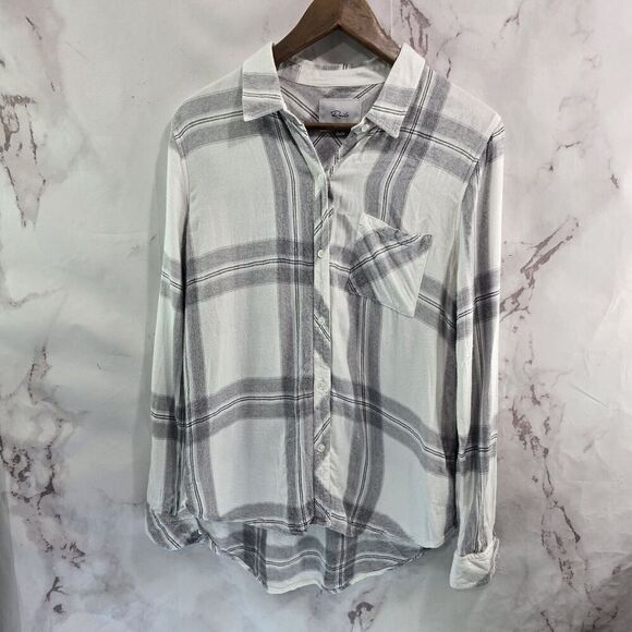 Rails Shirt Womens Medium White Gray Flannel Plaid Button Up Hunter Ash Cinder - Picture 1 of 16